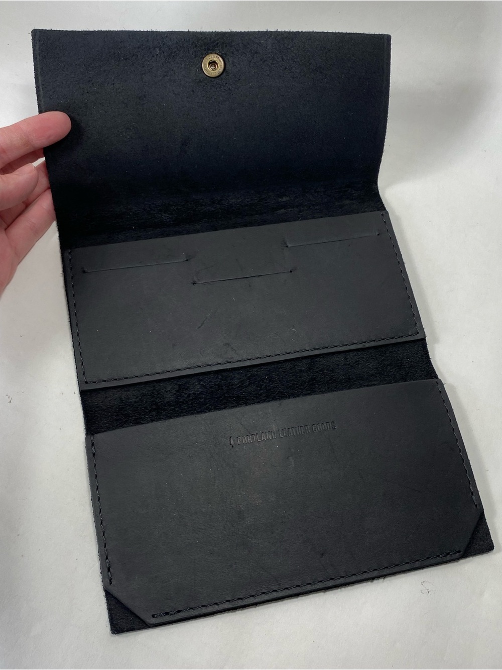 Portland Leather Goods Rancher Black Long Envelope Wallet Brass Snap Closure - Picture 8 of 14